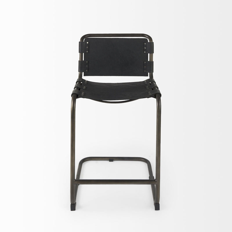 29" Leather And Iron Bar Chair - Black