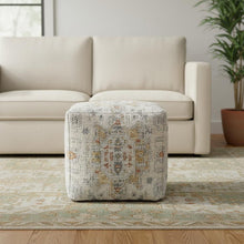 Load image into Gallery viewer, Upholstered Medallion Pouf Ottoman - Ivory / Gray
