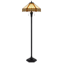 Load image into Gallery viewer, Two Light Traditional Shaped Floor Lamp With Orange And Ivory Abstract Tiffany Glass Empire Shade - Bronze
