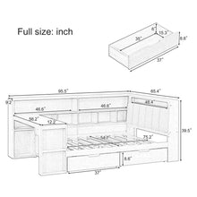 Load image into Gallery viewer, L Shaped Daybed With Desk, Bookcase, Upholstered Headboard, Drawers, And LED Light
