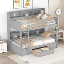 Load image into Gallery viewer, Twin Size Bunk Bed With Built-In Shelves Beside Both Upper And Down Bed And Storage Drawer
