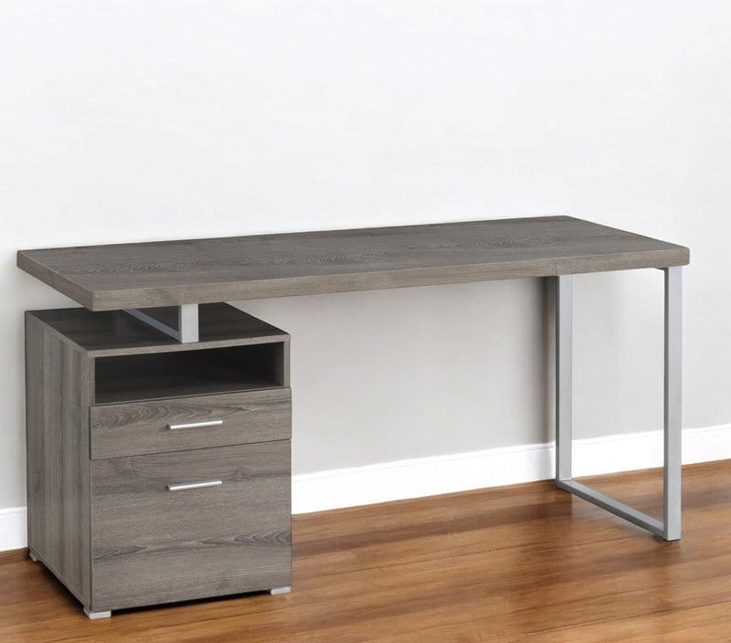 23.8" x 60" x 30" Computer Desk With Two Drawers - Taupe And Silver