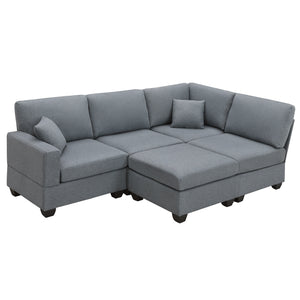 [VIDEO provided][New]89.8*60.2" Modern Sectional Sofa,5-Seat Modular Couch Set with Convertible Ottoman,L-Shape Linen Fabric Corner Couch Set with 2 Pillows for Living Room,Apartment,Office, 3 Colors