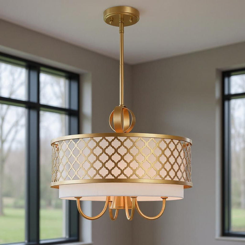 Five Light Dimmable Chandelier With Shades - Gold / Off White