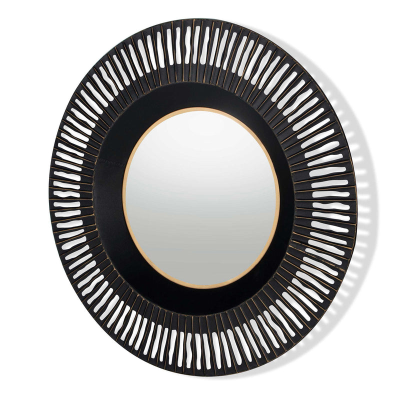 36" Metal Round Pierced Accent Mirror - Black