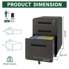 Load image into Gallery viewer, 3-Drawer Mobile File Cabinet With Lock, On Casters, Holds A4/Letter Files
