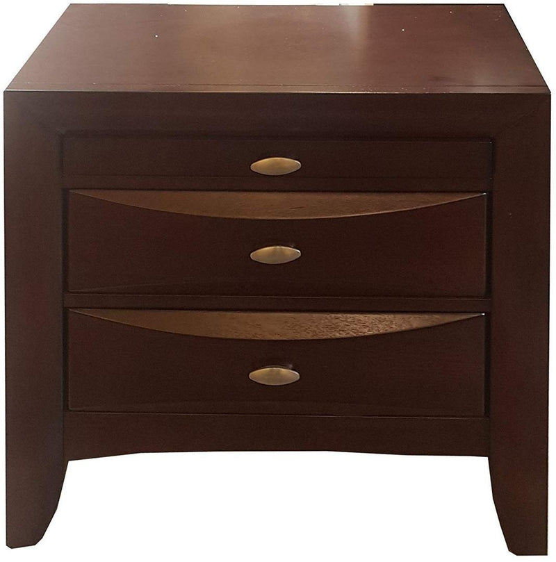 Three Drawers Solid Wood Nightstand - Espresso