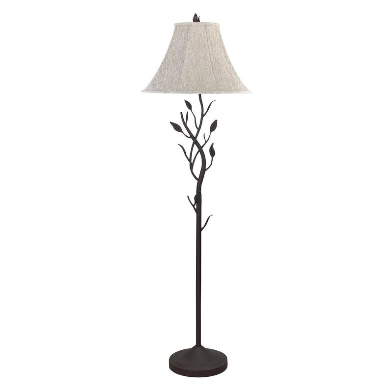 Traditional Shaped Floor Lamp With Brown Bell Shade - Gray