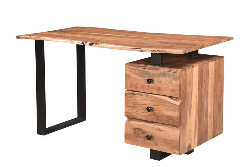 Wall Mounted Pedestal Computer Desk With Three Drawers - Brown / Black