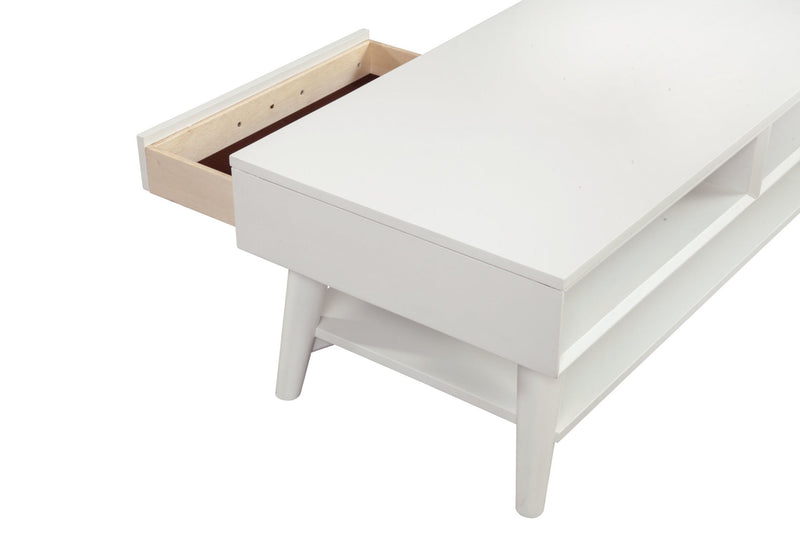 Solid And Manufactured Wood Coffee Table With Drawer - White