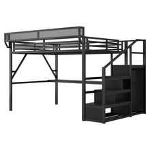 Load image into Gallery viewer, Loft Bed With Desk And Charging Station With Stairs And Light
