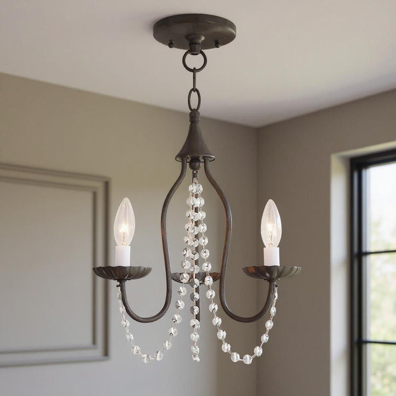 17" Three Light Metal Dimmable Chandelier With Shades - Bronze / Clear