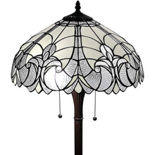 Load image into Gallery viewer, Two Light Torchiere Floor Lamp With White Fleur De Lis Stained Glass Dome Shade - Brown
