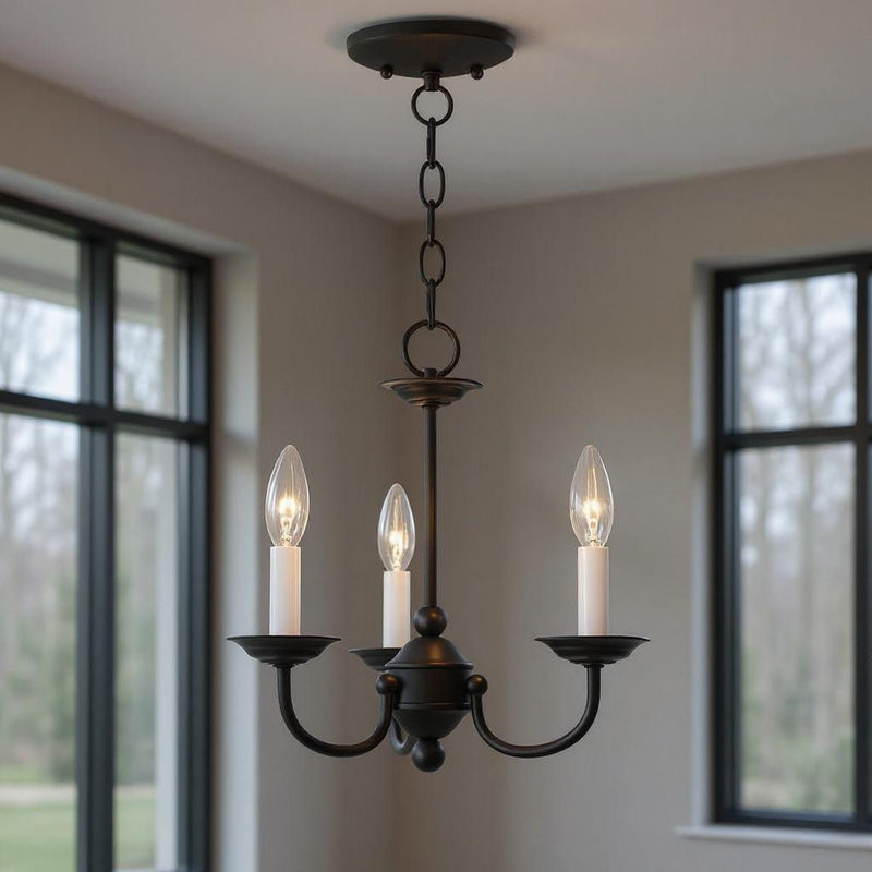 14" Three Light Dimmable Chandelier With Shades - Black