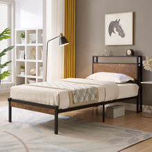 Load image into Gallery viewer, Platform Bed Frame With Wooden Headboard And Footboard, USB Liner
