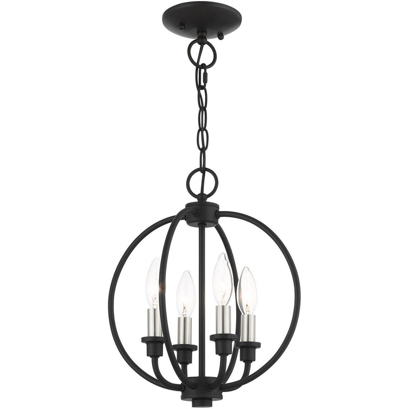 13" Four Light Dimmable Chandelier With Shades - Black