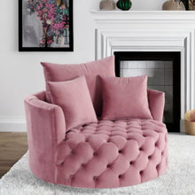 Load image into Gallery viewer, Velvet Tufted Swivel Barrel Chair And Toss Pillows - Pink
