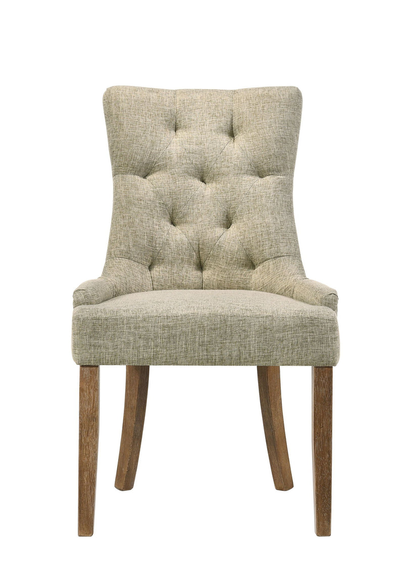Tufted Upholstered Fabric Dining Side Chairs (Set of 2) - Beige / Oak