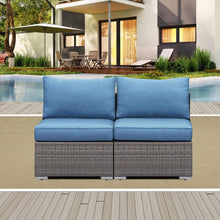 Load image into Gallery viewer, Armless Patio Sofa Set, With UV Resistant Frame And Waterproof Cushions - Blue / Brown
