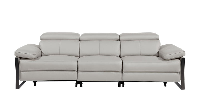 Top Grain Leather Reclining Metal USB Sofa (720325) - Light Gray
