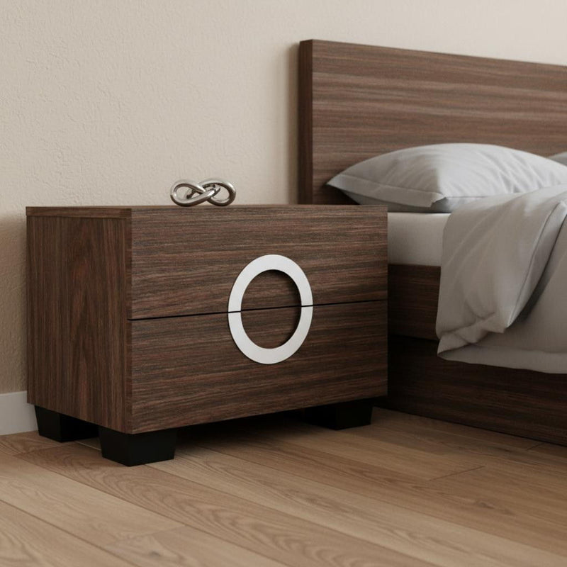 Two Drawers Manufactured Wood Mirrored Nightstand - Brown