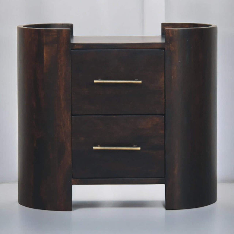 19" Solid Wood Round Two Drawer Nightstand - Mocha