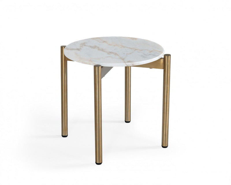 22" Marble Round End Table - Gold And White