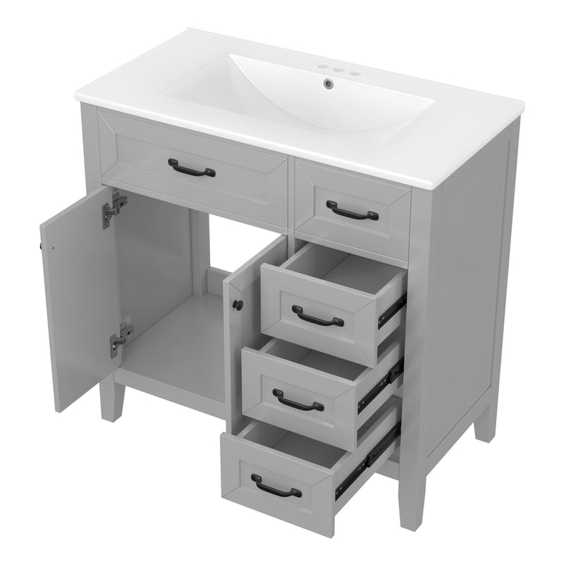 Modern Bathroom Vanity With Sink, Freestanding Design With Drawers And Doors