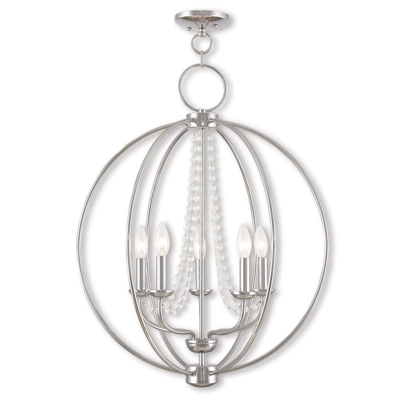 28" Five Light Dimmable Chandelier With Shades - Silver