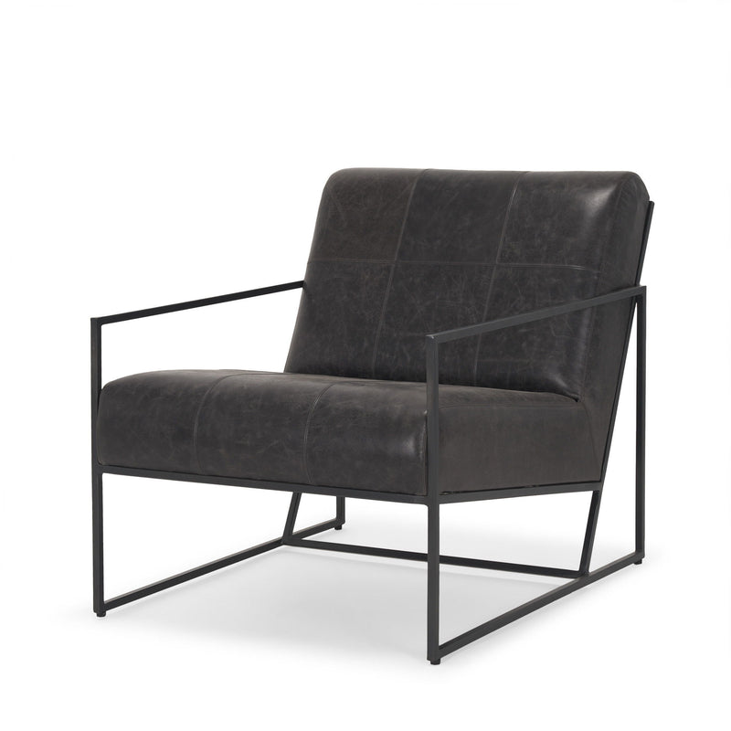 Genuine Leather Metal Lounge Chair - Black