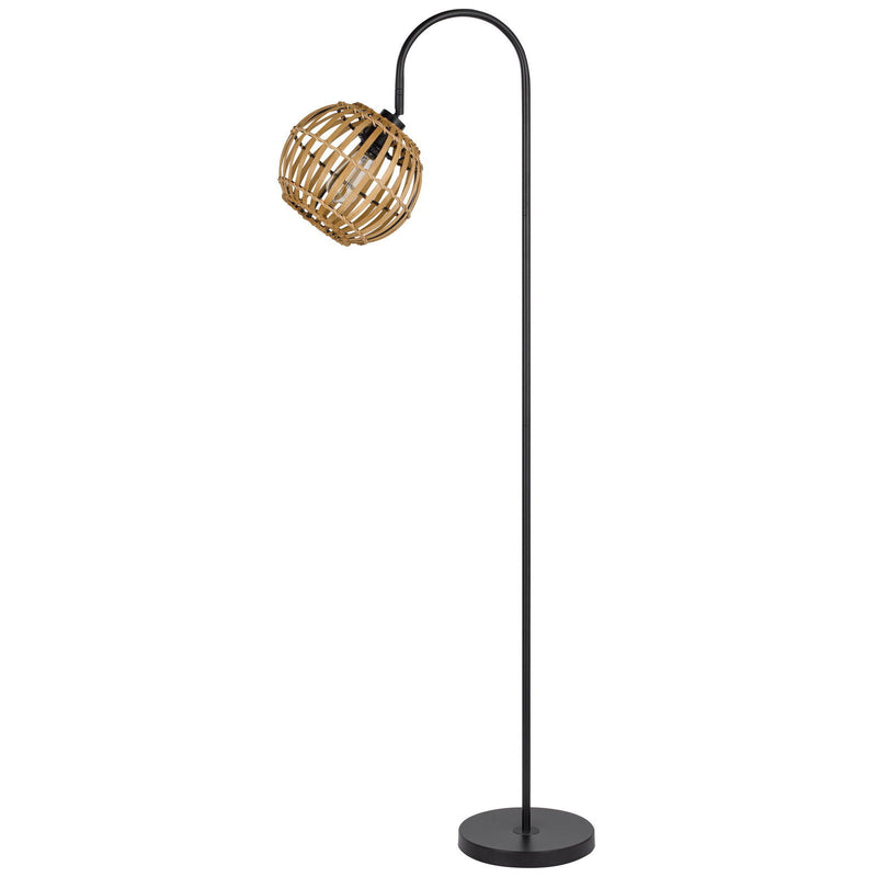 Traditional Shaped Floor Lamp With Brown Globe Shade - Black