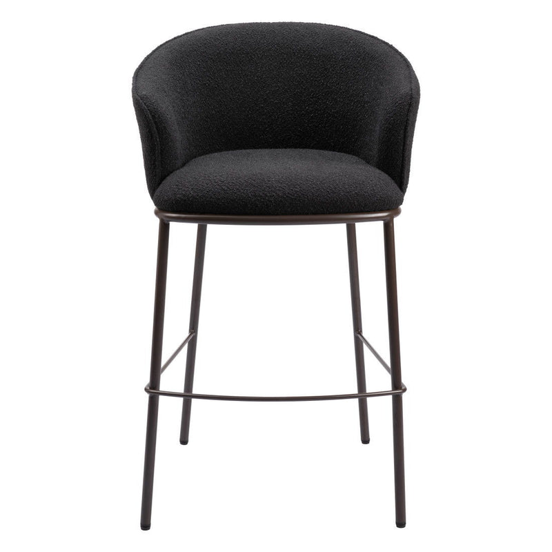 30" Shearling And Steel Bar Height Bar Chair - Black / Bronze