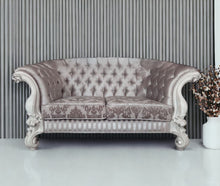 Load image into Gallery viewer, Velvet Loveseat And Toss Pillows - Ivory / Off White
