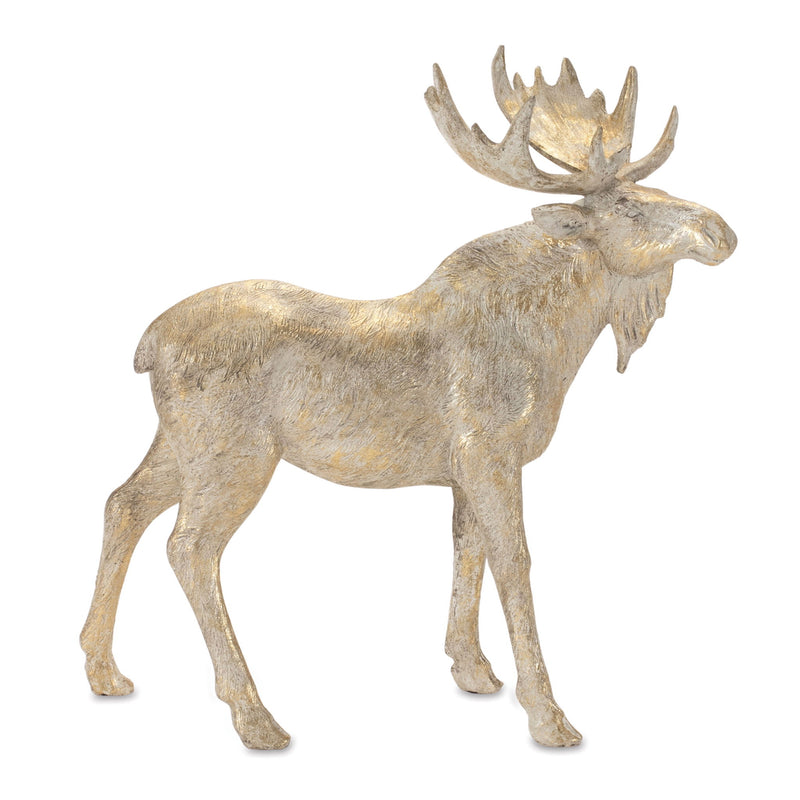 Poly Moose Christmas Figurine (Set of 2) - Gold / Beige
