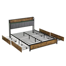 Load image into Gallery viewer, Contemporary Bed Frame With Storage Headboard, Charging Station, LED Lights
