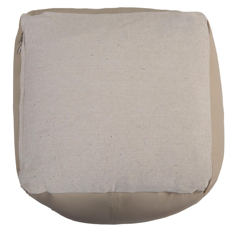 Faux Leather Cube Pouf Ottoman - Beige And Natural