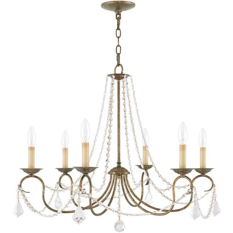 24" Six Light Dimmable Chandelier With Shades - Bronze