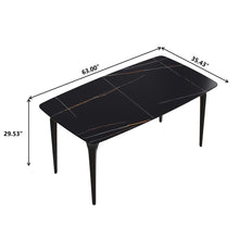 Load image into Gallery viewer, 63" Artificial Stone Black Curved Black Metal Leg Dining Table, 6 People - Black
