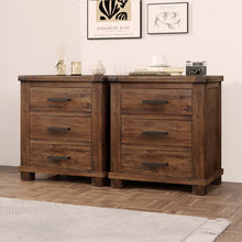 Load image into Gallery viewer, Rustic Farmhouse Nightstand (Set of 2) With 3 Drawers - Natural
