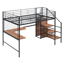 Load image into Gallery viewer, Loft Bed With Desk And Grid, Stylish Frame With Lateral Storage Ladder And Wardrobe
