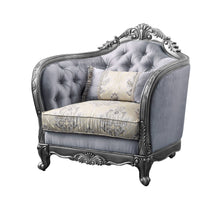 Load image into Gallery viewer, Fabric And Platinum Floral Tufted Arm Chair 43" - Light Gray
