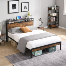 Load image into Gallery viewer, Metal Platform Bed Frame With Wooden Headboard And Footboard With USB Liner, No Box Spring Needed, Under Bed Storage
