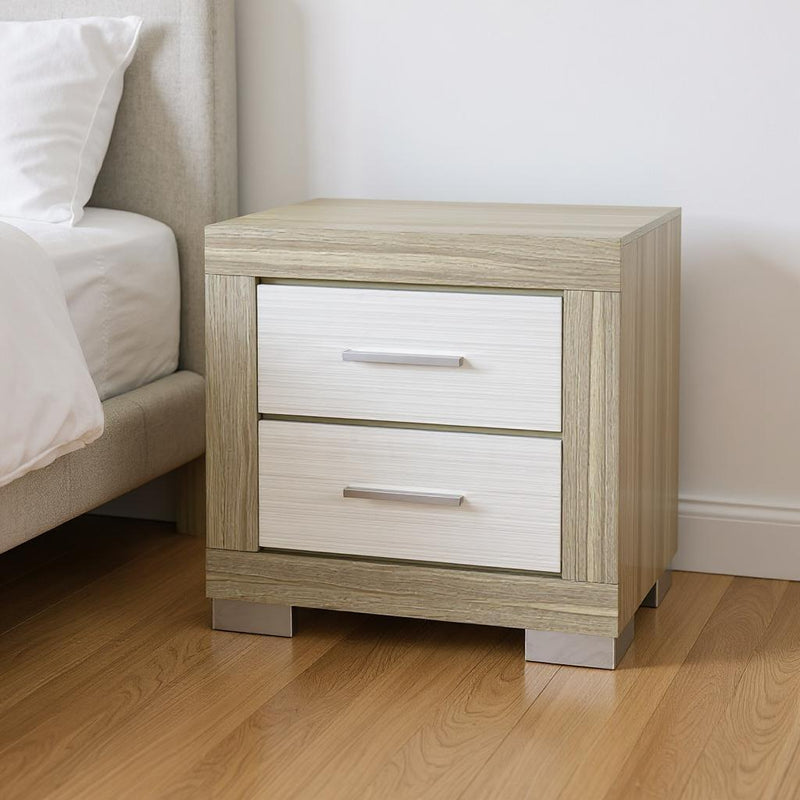 23" Wood Square Two Drawer Nightstand - Natural And White