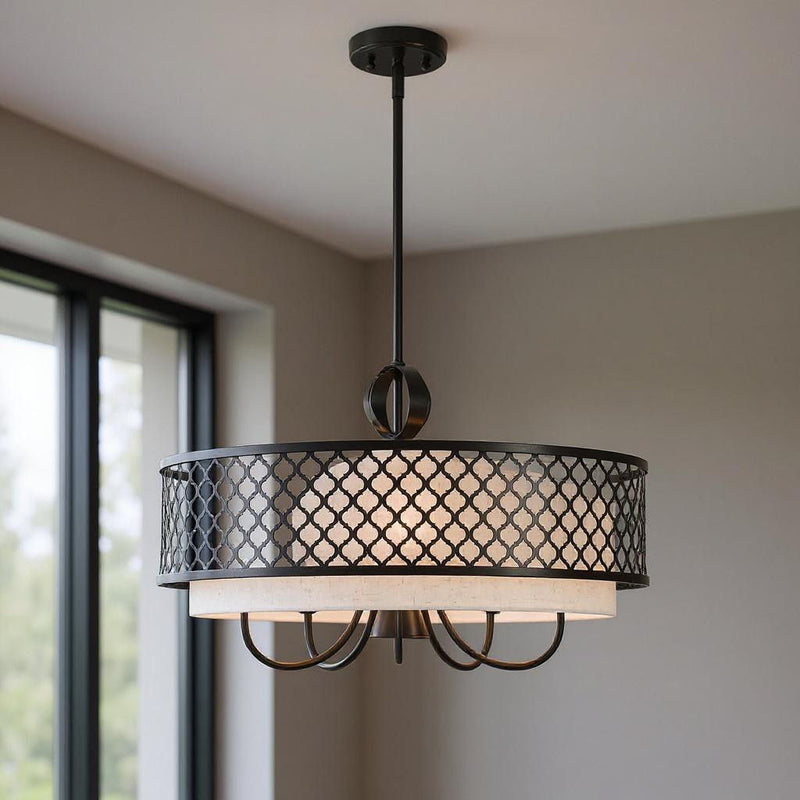 18" Six Light Dimmable Chandelier With Shades - Bronze