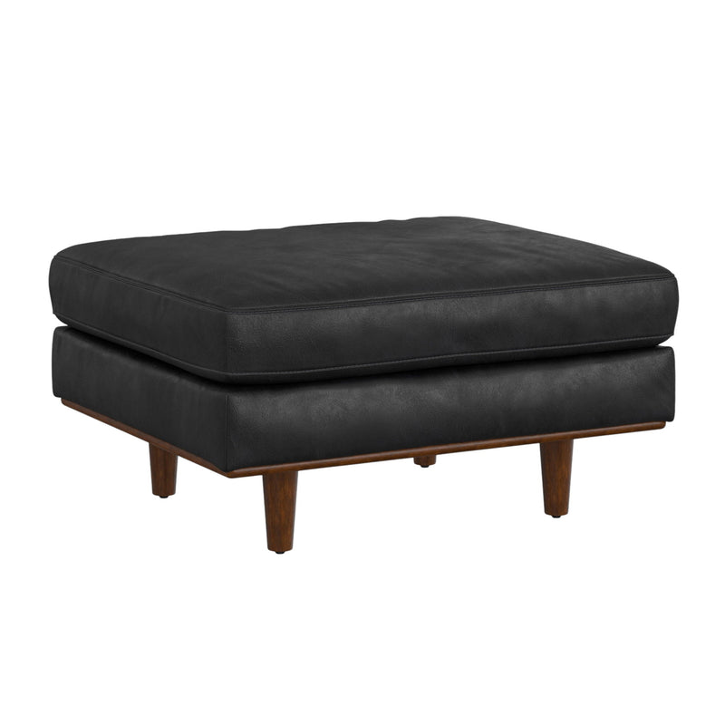 33" Leather Cocktail Ottoman - Black / Brown