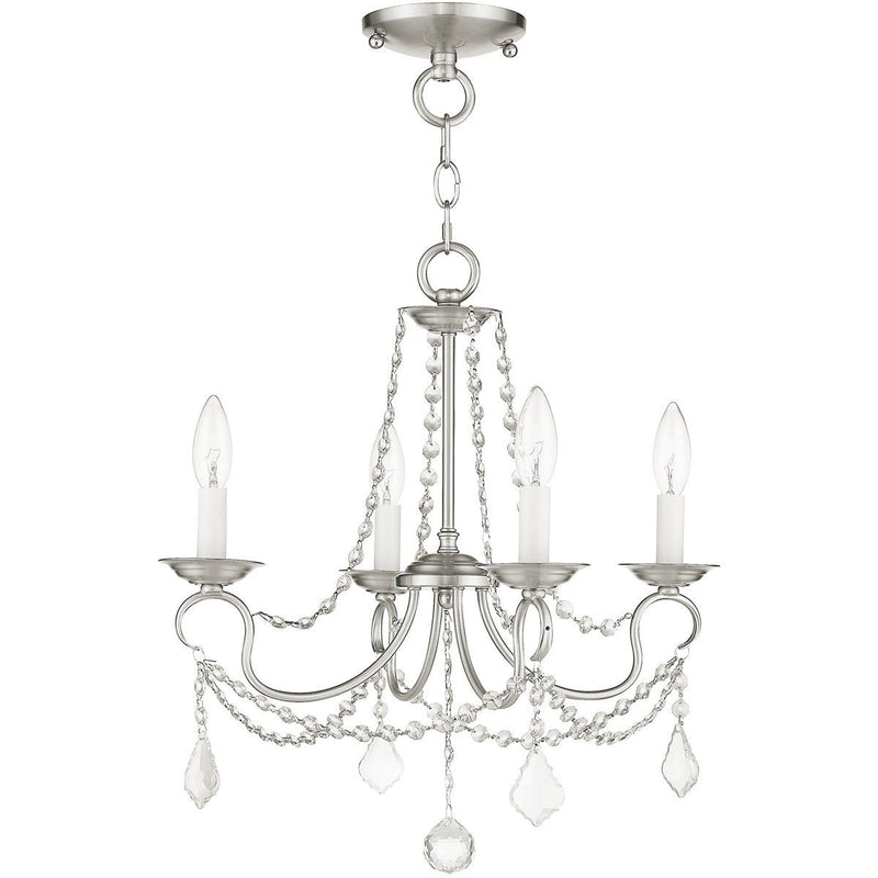 17" Four Light Metal Dimmable Chandelier With Shades - Nickel