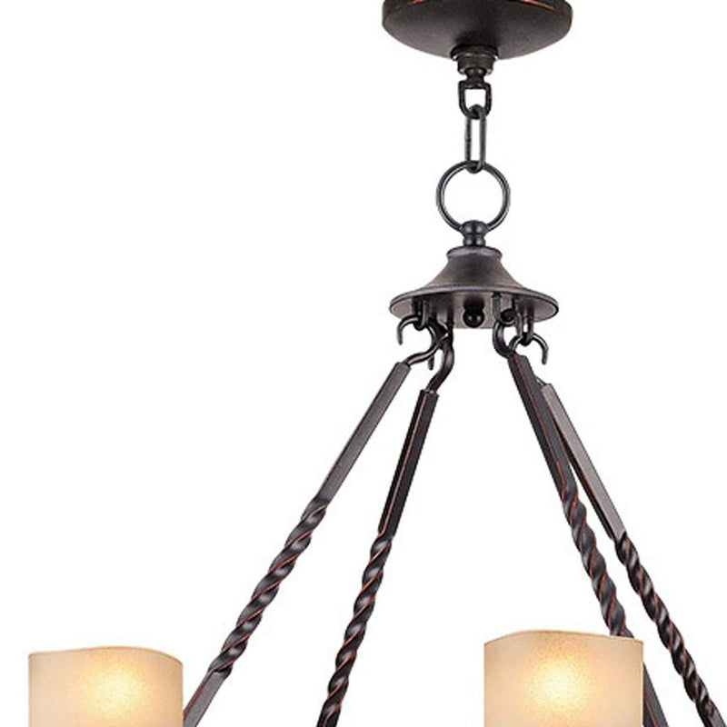 Eight Light Resin Dimmable Chandelier With Shades - Bronze / Cream