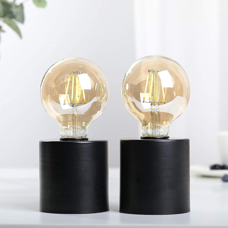 7" Metal Lantern Bedside Lamp LED With Clear Novelty Shade (Set of 2) - Black