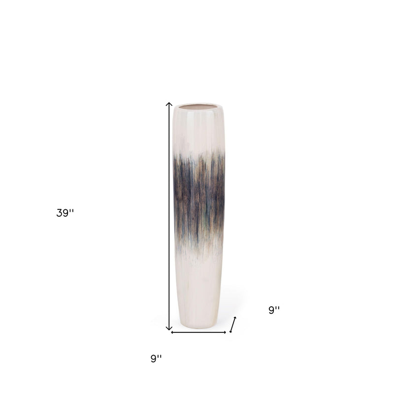 Abstract Tapered Floor Vase (576743) - Cream / Brown / Cream