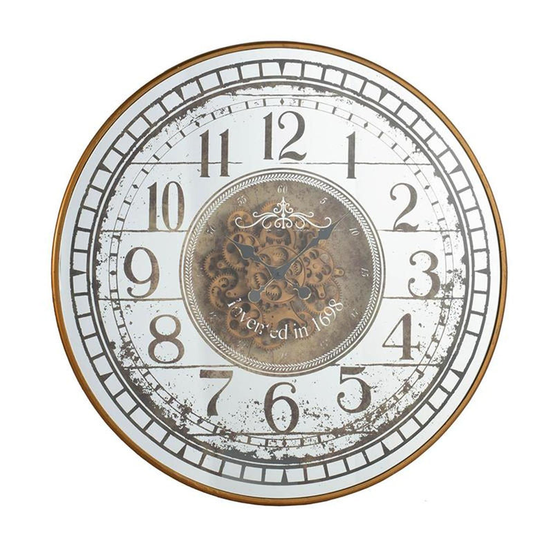 Circle Mirror Analog Exposed Gear Wall Clock - Gold / Silver
